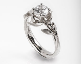 Leaves Engagement Ring, Platinum engagement ring, unique engagement ring, leaf ring, filigree, antique, vintage, Diamond Ring
