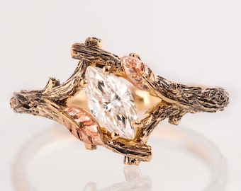Marquise Diamant Zweig und Blätter Verlobungsring
