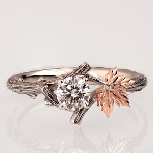 Zweig und Ahornblatt Verlobungsring, Moissanite Verlobungsring