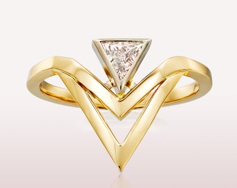 V Ring, Triangle Diamond Ring, Double Chevron Ring, Art Deco Engagement Ring, Geometric Ring, Diamond V Ring, Triangle ring, Chevron Ring