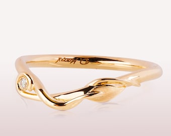Leaves Diamond Ring, Leaf Wedding ring, 14K Gold and Diamond Wedding Ring, leaf ring, Elven Wedding Ring, leaves stacking ring, Leaf ring