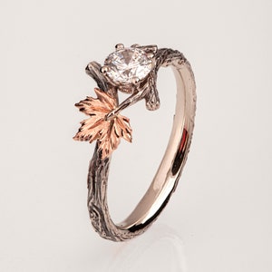 Twig and Maple Leaf Engagement Ring, Unique engagement ring
