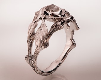 Conjunto nupcial de diamantes en bruto, conjunto nupcial de diamantes en bruto, conjunto nupcial de ramas y hojas, anillo de compromiso, anillo de diamantes en bruto, anillo de diamantes en bruto, sin cortar