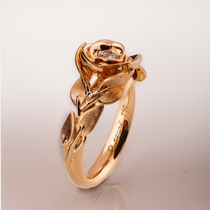 Rose Engagement Ring, Rose Gold engagement ring, leaf ring, flower ring