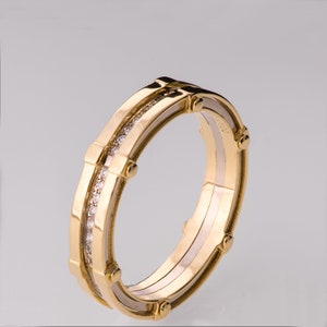 Gold Wedding Band, Men&#39;s 14K Gold and Diamonds Wedding band, Wedding ring, Mens engagement ring, mens ring, mens band