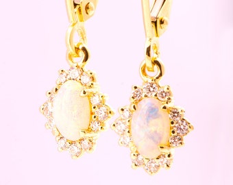 Opal Earrings, Drop Opal Earrings, Unique Opal Earrings, Dangling diamond earrings, Dangling Opal Earrings, Opal Diamonds Earrings