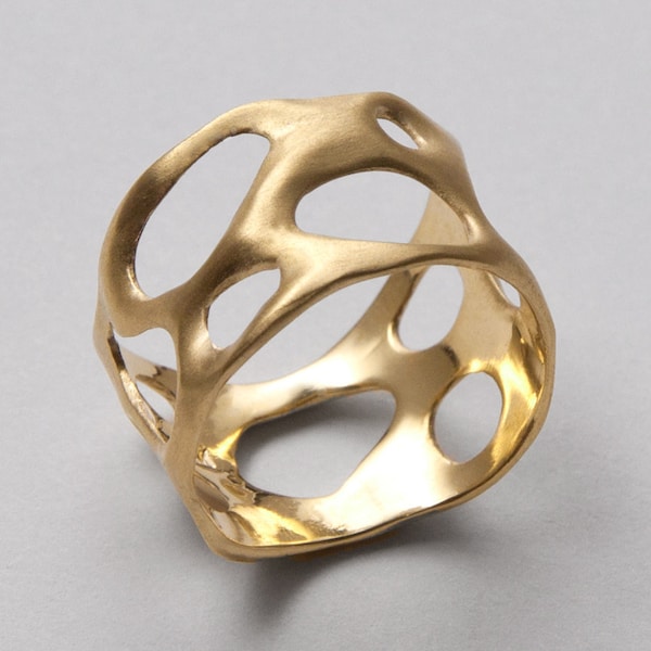 Anello in oro organico 14k, fede nuziale, anello unisex, fede nuziale, fascia larga, fascia a bolle