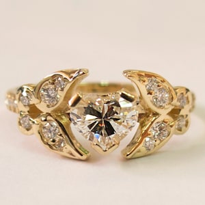 Butterfly Engagement Ring 14K Gold and Diamond Engagement Ring, Heart ...