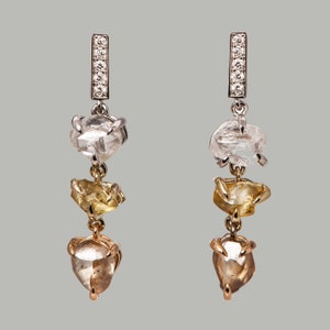 Raw Diamond Earrings, Rough Diamond Drop Earrings, Raw Diamond dangling Earrings