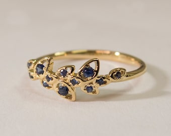 Leaves Engagement Ring, Sapphires engagement ring, Petal sapphire ring, leaf ring, filigree, antique, art nouveau, vintage, 11