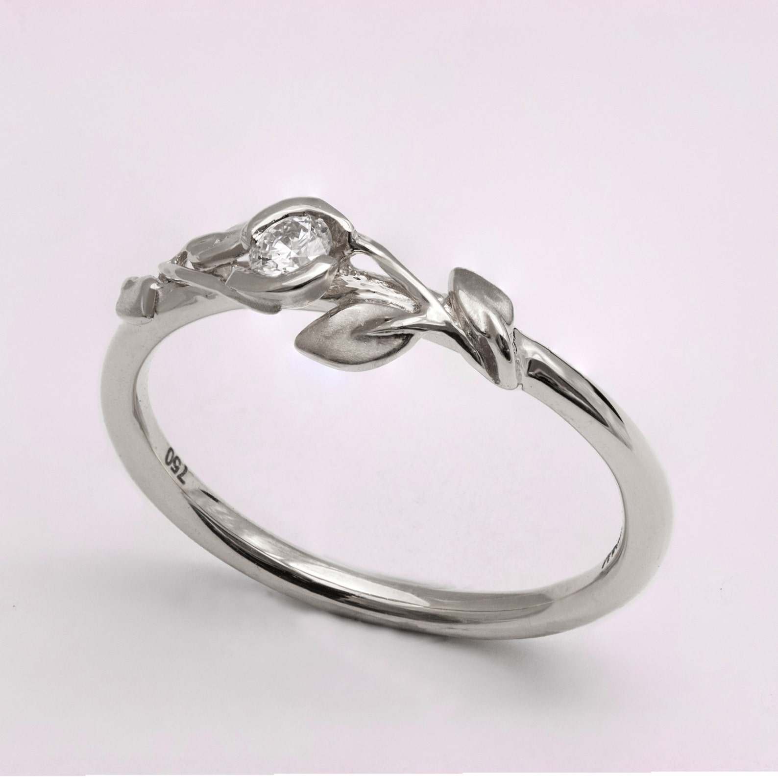Leaves Engagement Ring, 14K White Gold and Diamond Engagement Ring