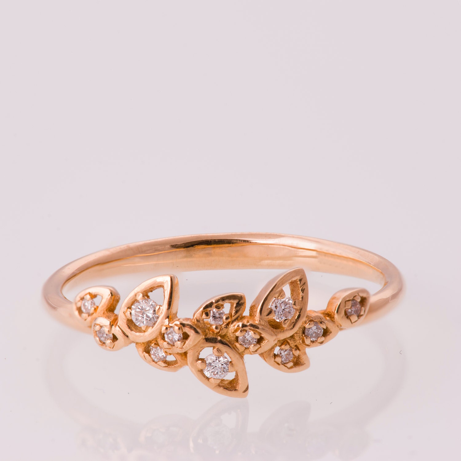 Leaves Engagement Ring 14K Rose Gold and Diamond Engagement Etsy