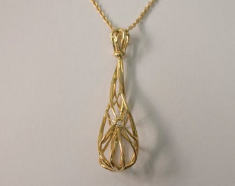 Gold Pendant, 18K Gold and Diamond Pendant, ball pendant, art deco pendant, antique, vintage