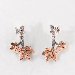 Ahorn Ohrringe, Diamant Blatt Ohrringe, Ahornblätter Ohrringe