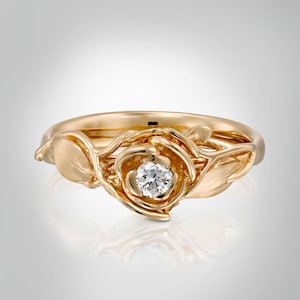 Rose Engagement Ring, 14K Rose Gold and Diamond engagement ring, engagement ring, leaf ring, flower ring, art nouveau, vintage, 3