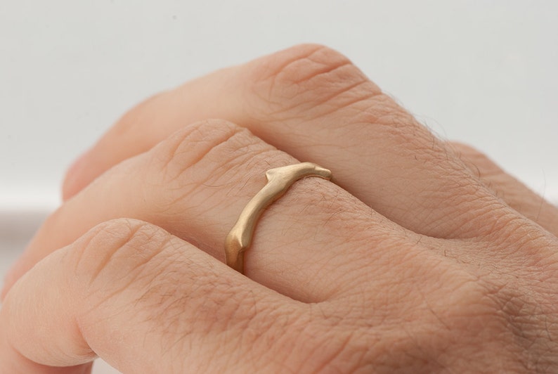 Twig Ring, 14K Gold Ring, unisex ring, wedding ring, wedding band, leaf ring, filigree, antique, art nouveau, vintage, bark ring, wood image 4
