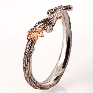 Zweig und Blatt Ehering, Rinde Ehering, Rinde Ehering, Rose Goldring, Ahornblatt Ring