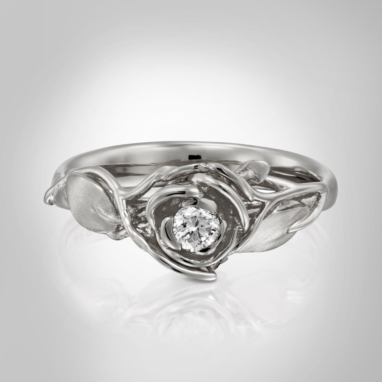 Rose shaped engagement ring white gold discount