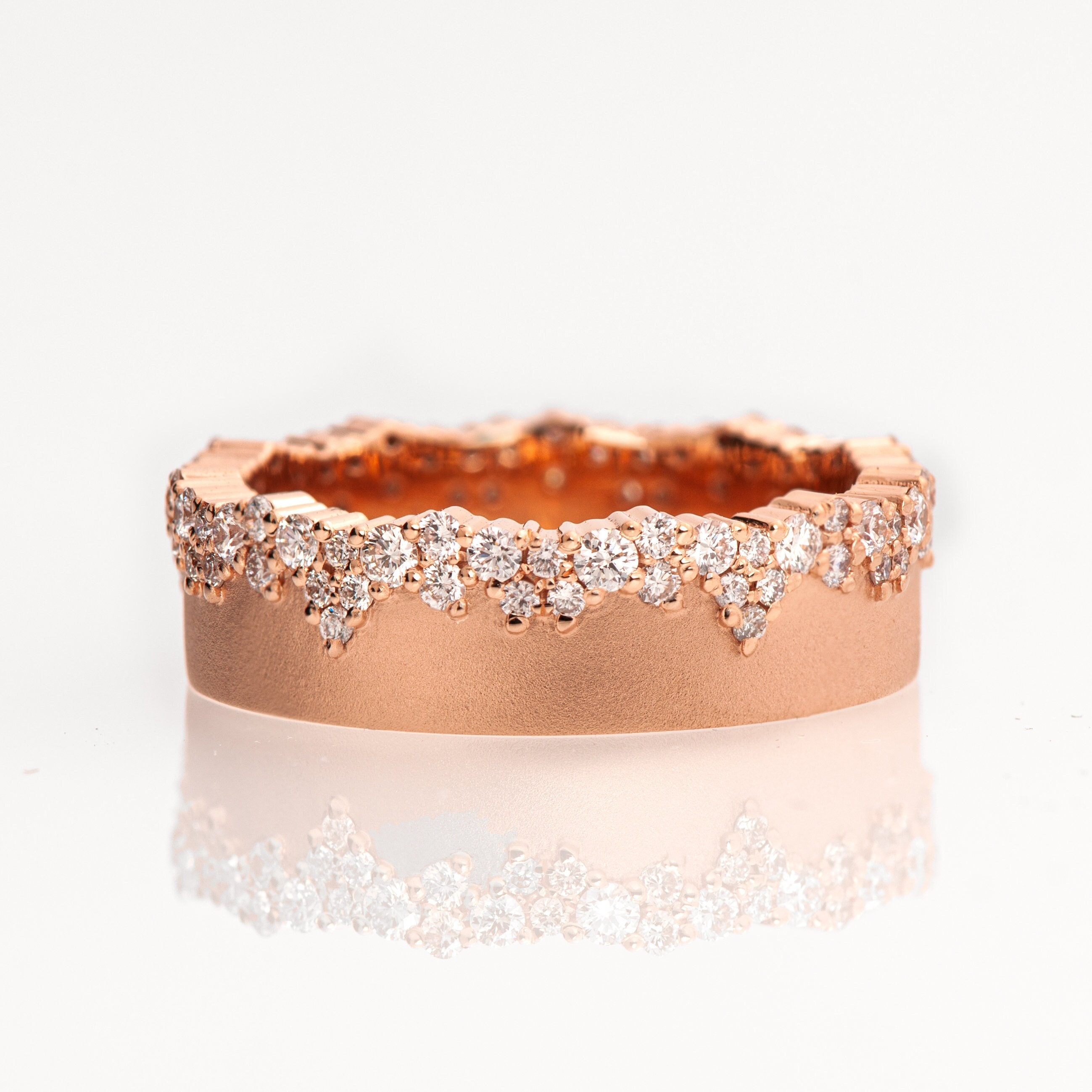 Snow Ring, Rose Gold Wedding Ring Set With a Cluster of Diamonds