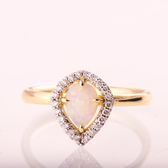 Pear Opal and Diamonds Halo Ring