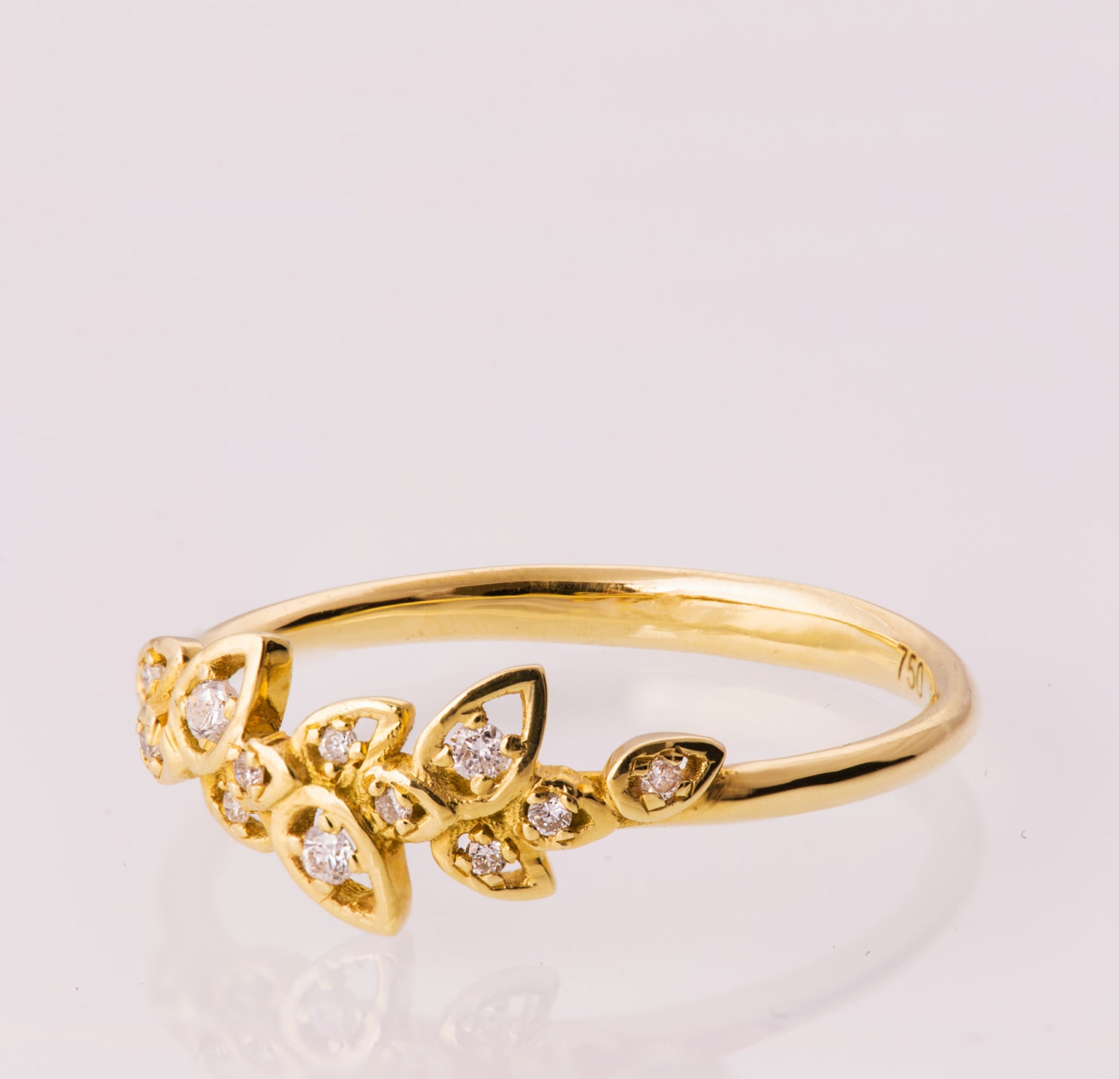 Leaves Engagement Ring 14K Gold and Diamond Engagement Ring Etsy