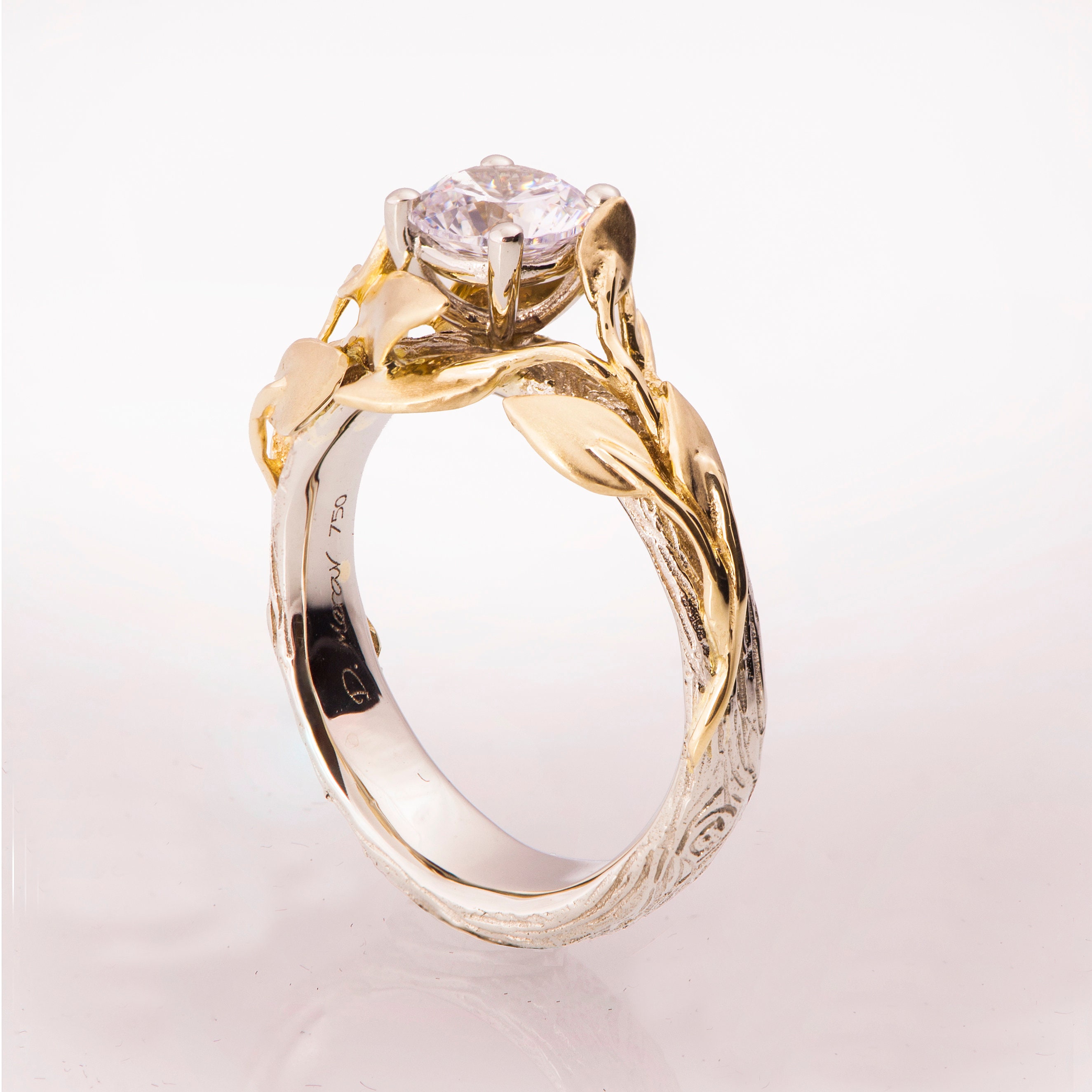 Twig and Leaf Engagement Ring, Gold and Diamond engagement ring, Unique Engagement ring, Engagement ring, Leaves diamond ring, twig, 4