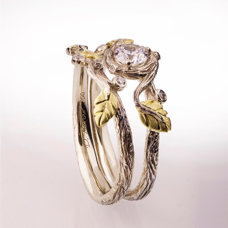 Twig and Leaf Engagement Ring Twig Bridal Set Twig Wedding - Etsy