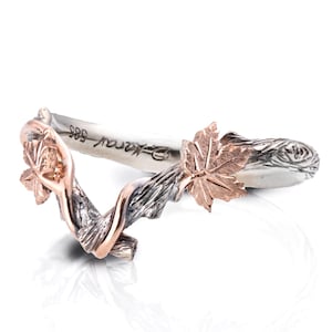 Zweig und Blatt gebogen Ring, Rinde Ehering, Rinde Ehering, Rose Goldring, Ahornblatt Ring