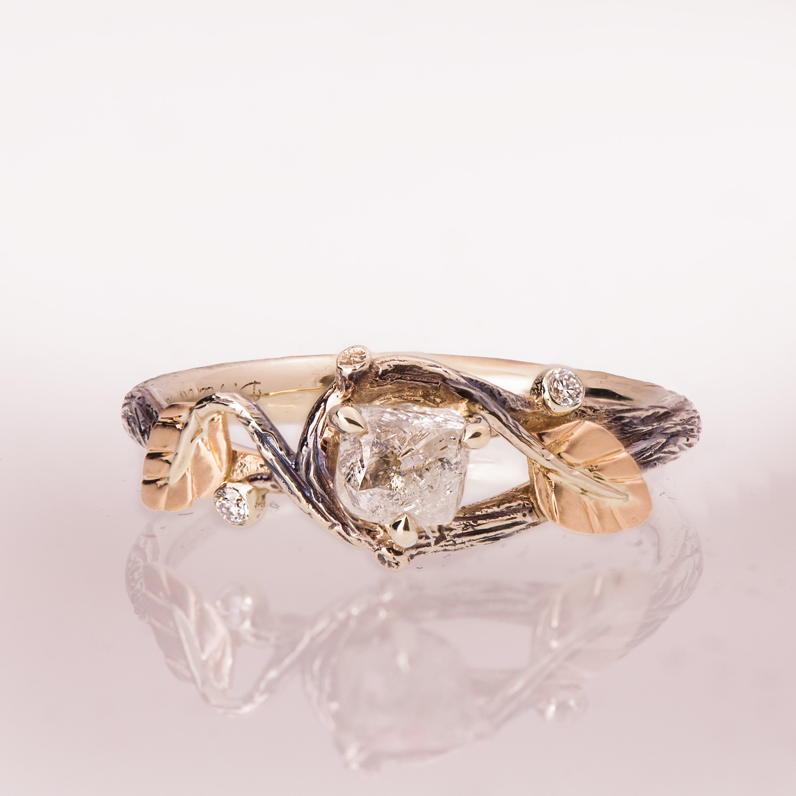 Rough Diamond Engagement Ring Twig and Leaf Engagement