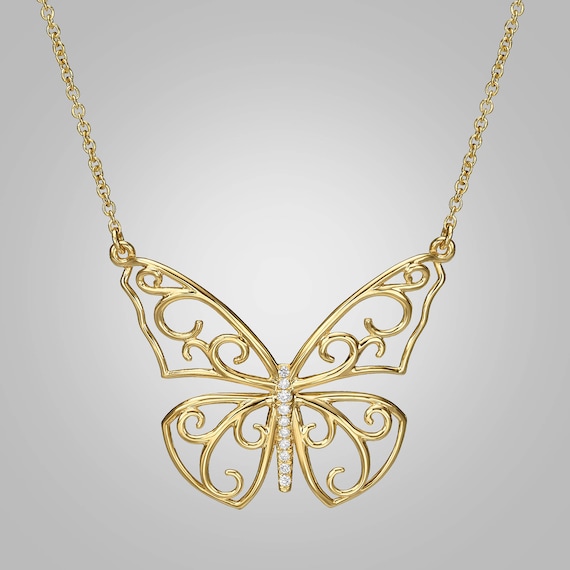 Butterfly Pendant Solid Gold Butterfly Pendant Large Butterfly