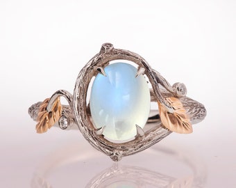 Twig and Leaf Engagement Ring, Moonstone engagement ring, Moonstone ring, Oval Moonstone Ring, Twig Moonstone Ring, Leaf Moonstone Ring, 31