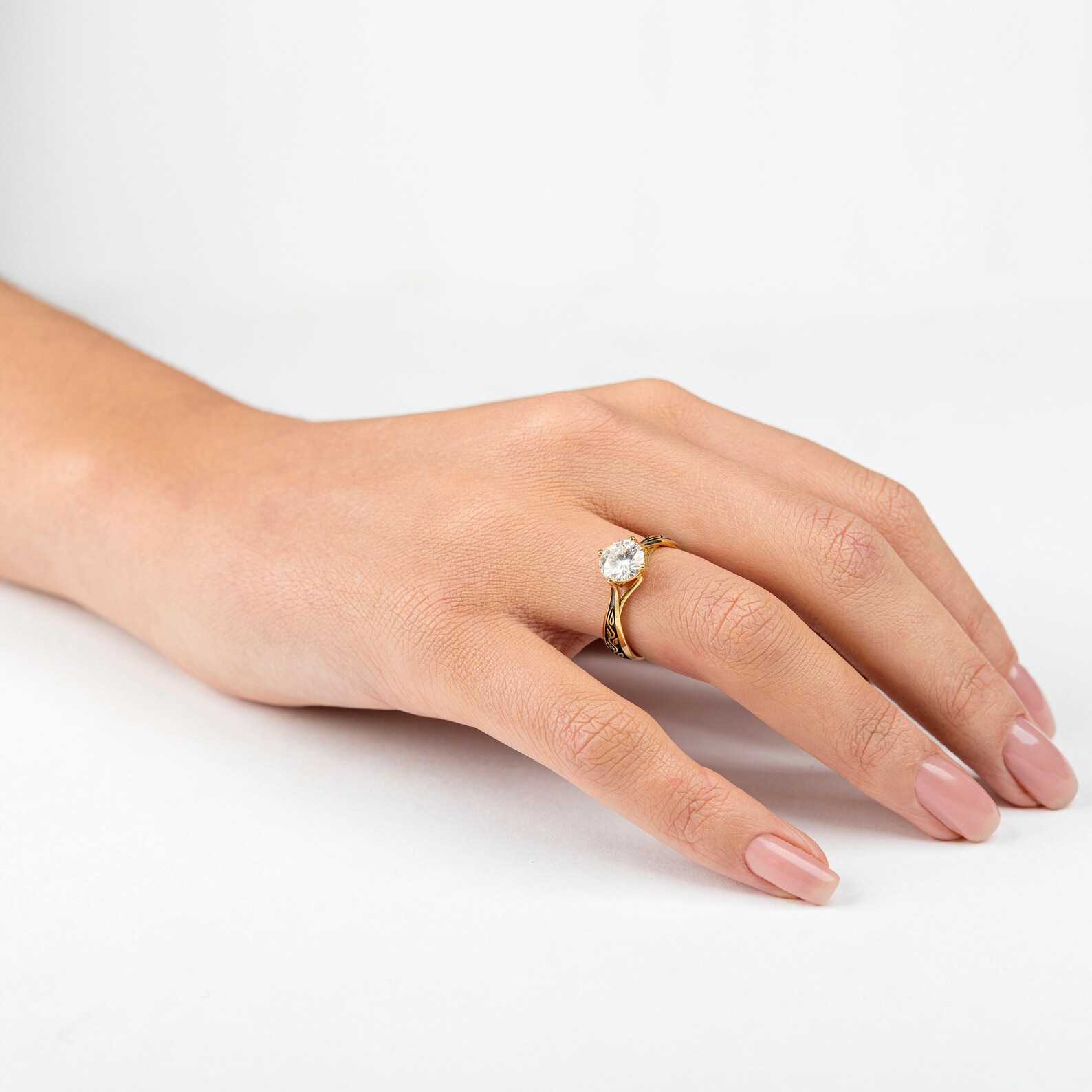 Black Engagement Ring Leaves Engagement Ring Etsy