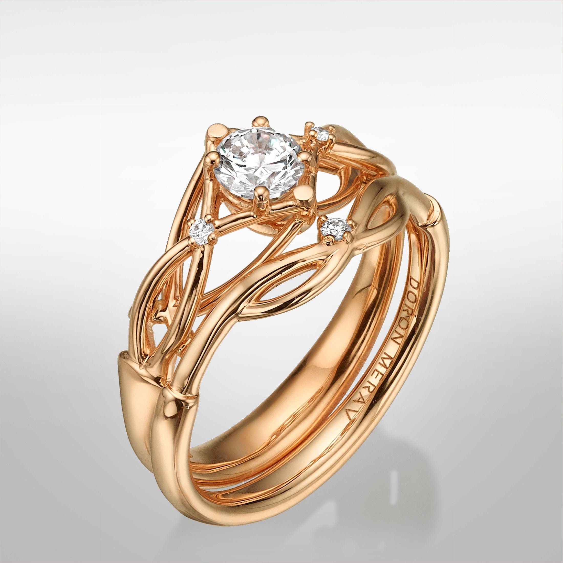 Celtic Wedding Set, 14K Gold and Diamond Bridal Set, Bridal Set, Unique
