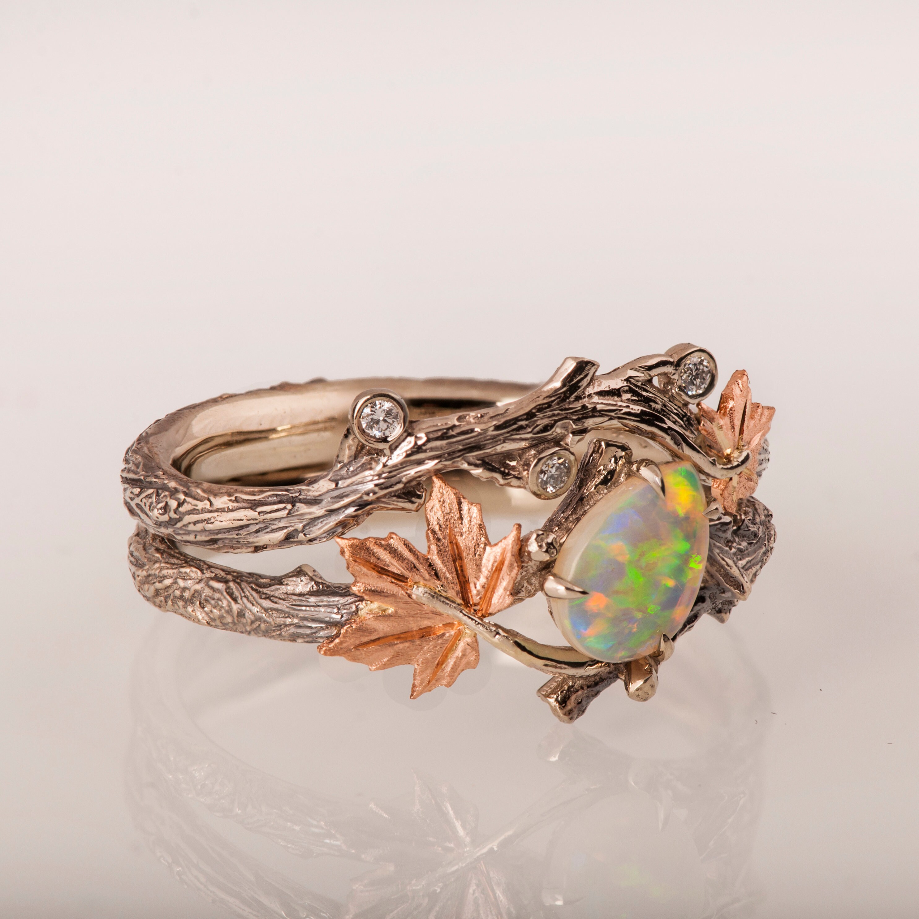 Twig and Leaf Engagement Ring Opal engagement ring Maple Etsy