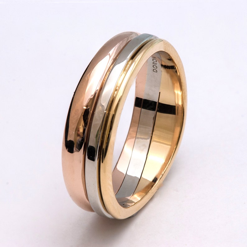 Tricolor Wedding Band Unique Wedding Band Wedding Ring Etsy