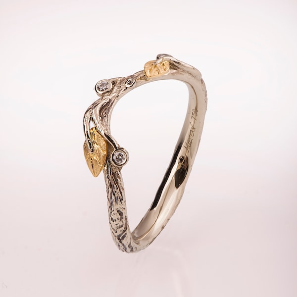 Twig and Leaf Wedding Ring, Bark Wedding Ring, bark wedding ring, rose gold ring, Elven Wedding Ring, 31