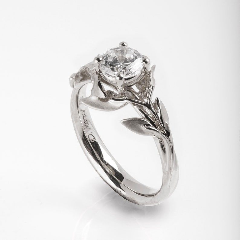 Leaves Engagement Ring Leaf Engagement Ring 14K White Gold Etsy