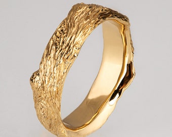 Twig Ring, 14K Gold Ring, twig wedding band, twig wedding ring, wedding band, antique, art nouveau, vintage, bark ring, wood ring, rough, 9
