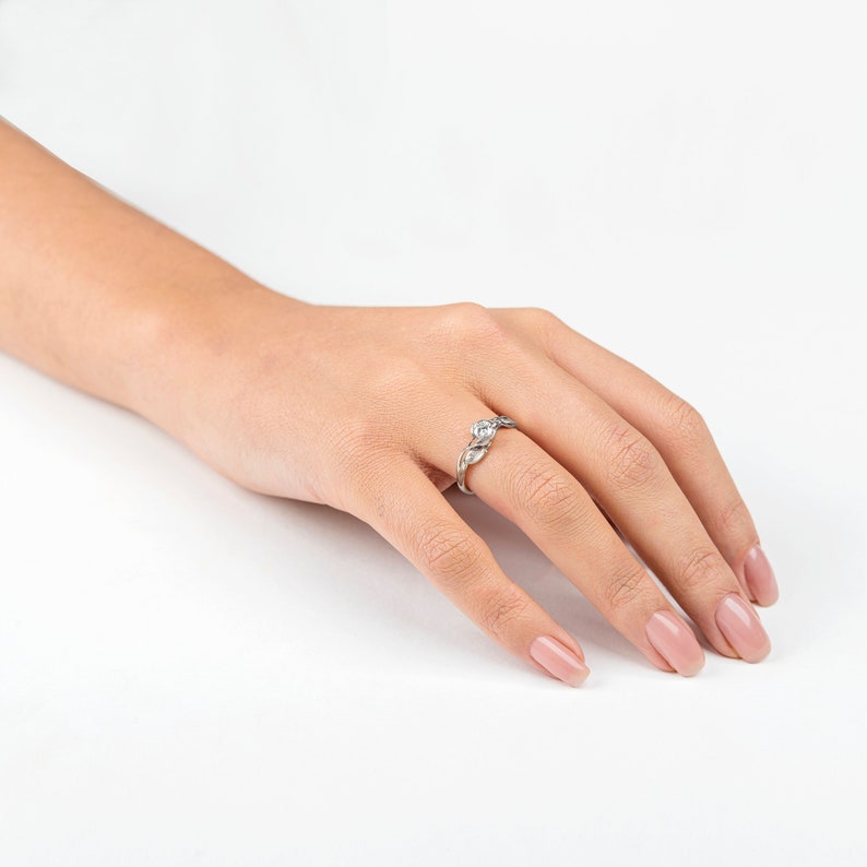Leaves Engagement Ring, 14K White Gold and Diamond engagement ring, leaf ring, antique, art nouveau, vintage image 2