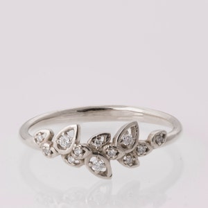 Petal ring, Leaves Engagement Ring, 14K White Gold and Diamond engagement ring, engagement ring, leaf ring, filigree, antique, vintage, 11 image 1