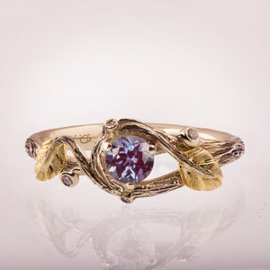 Twig and Leaf Alexandrite  Engagement Ring, Alexandrite engagement ring, Unique Engagement ring, Alexandrite twig ring