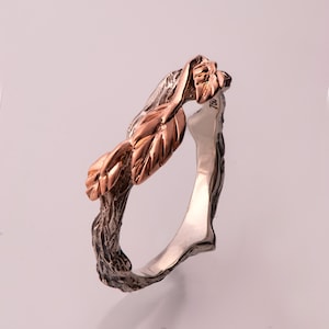 Twig and Leaf Wedding Ring, Bark Wedding Ring, Unique Wedding ring, Wedding band, bark wedding ring, rose gold ring, Elven Wedding Ring