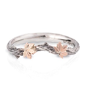 Twig and Leaf Wedding Ring, Bark Wedding Ring, bark wedding ring, rose gold ring, Maple Leaf Ring