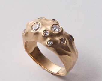 Moon Ring, Multi Stone Diamonds Ring, Diamonds Cluster Ring