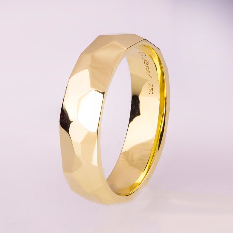 Mens Hammered Wedding Band 14K Gold Wedding Band 14K Gold Etsy