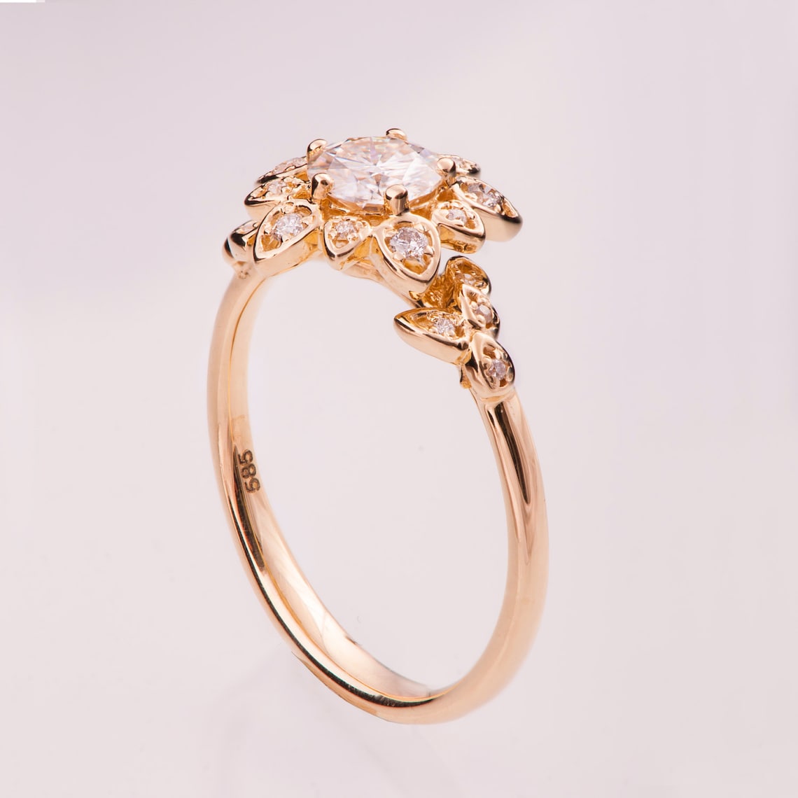 Halo Flower Ring Moissanite Art Deco Petal Engagement Ring - Etsy