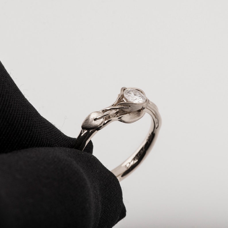 Leaves Engagement Ring, 14K White Gold and Diamond engagement ring, leaf ring, antique, art nouveau, vintage image 8