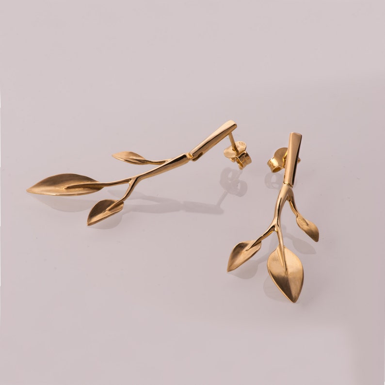 Leaves Earrings 14K Gold Earrings Stud Earrings Art Etsy
