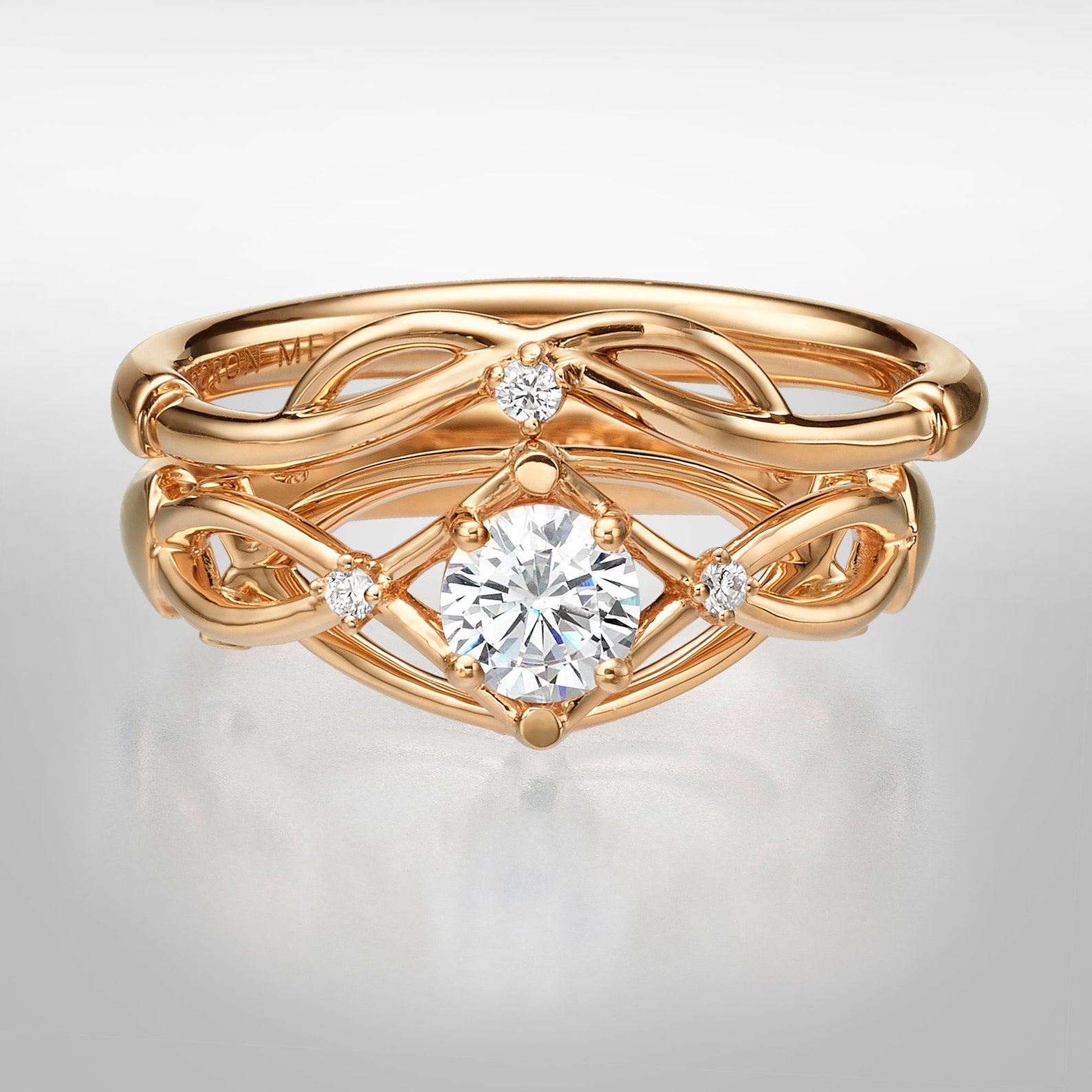 Celtic Wedding Set, 14K Gold and Diamond Bridal Set, Bridal Set, Unique