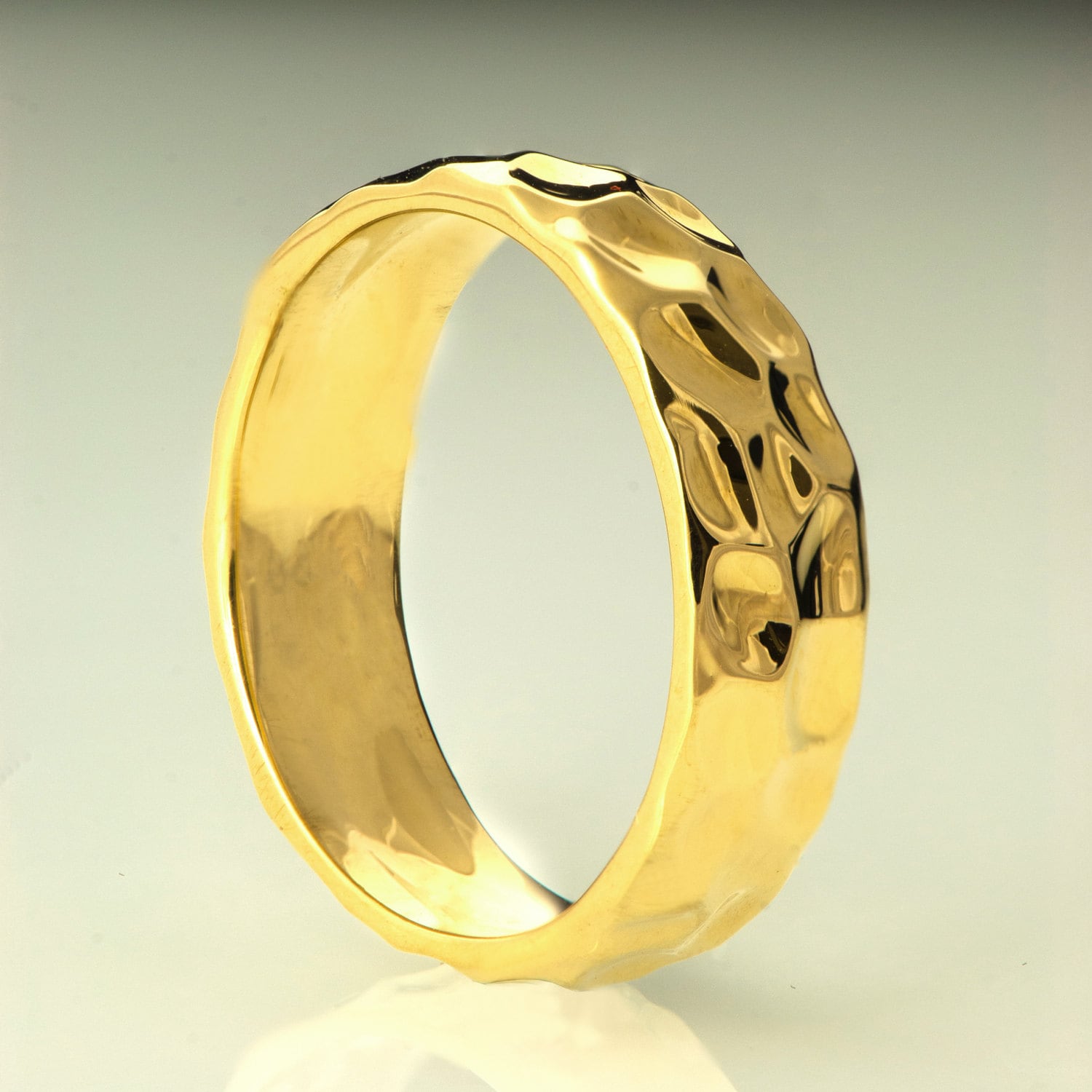 Mens Hammered Wedding Band - 14K Gold Wedding Band, 14K Gold Ring